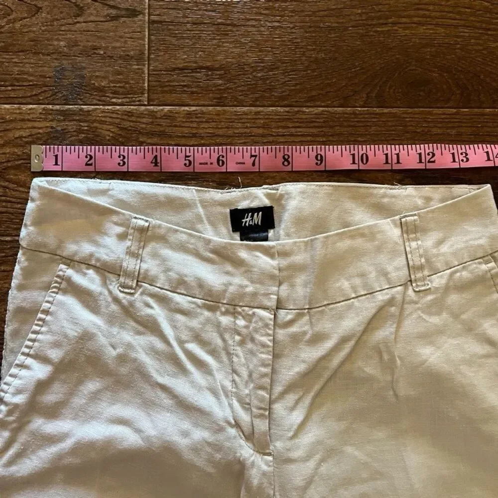 H&M Womens 100% Linen Straight Leg Pants Womens Size 4 Ivory Casual Beach